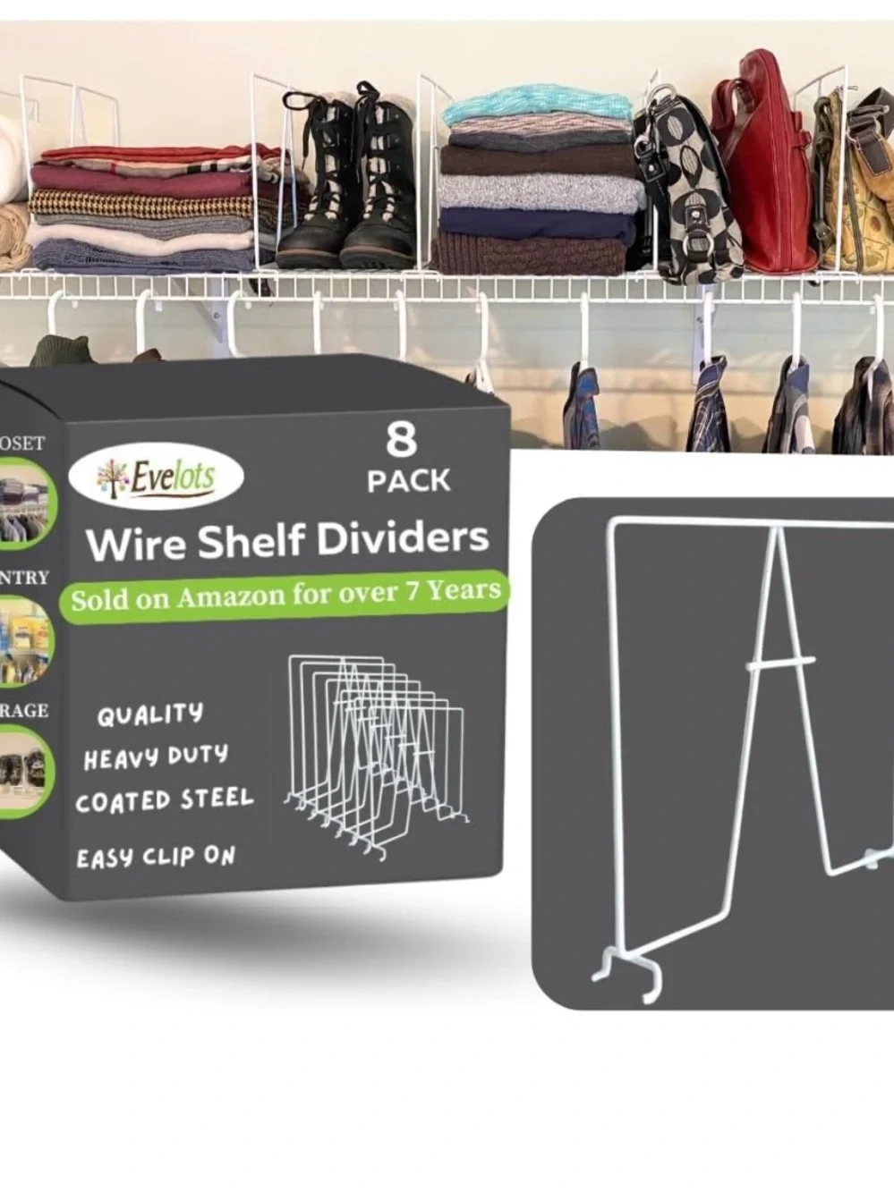 Evelots Tall Wire Shelf Dividers, Closet Organizer & Storage, 8 Pac